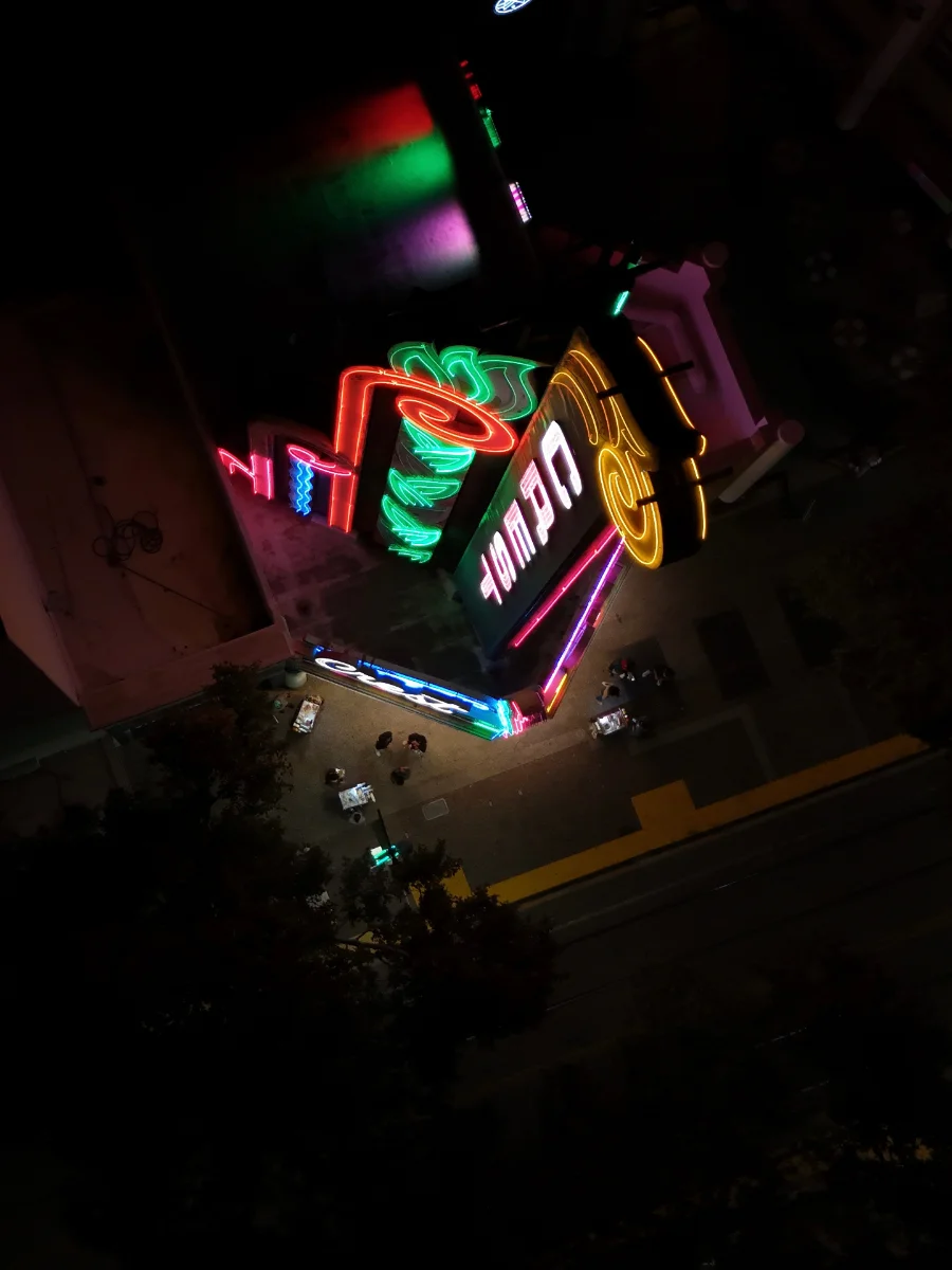 Crest Theater neon sign at night